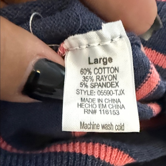 Poof Striped Knit Sweater Navy Pink Large - Picture 5 of 5
